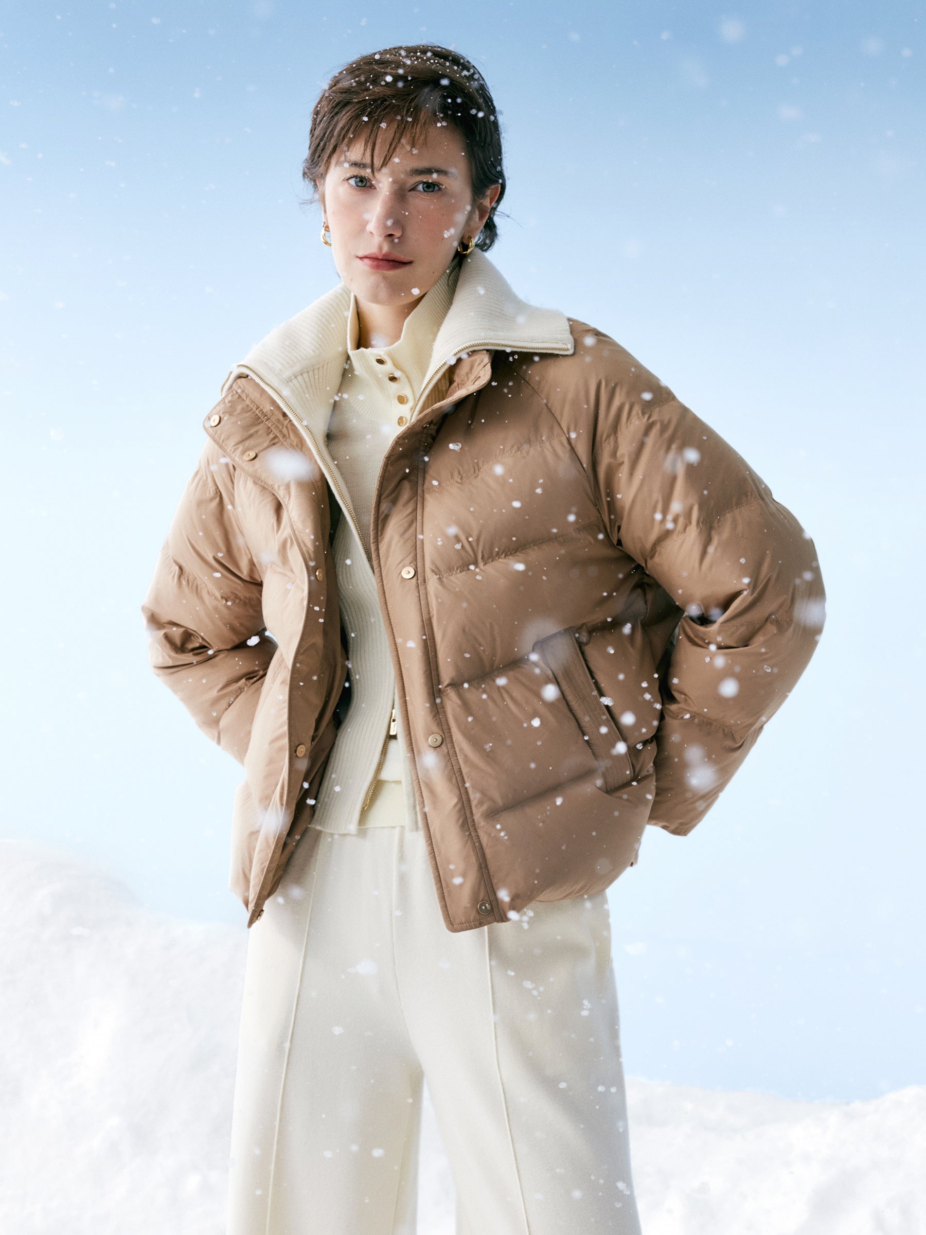 Windproof Goose Down Jacket With Detachable Knit Collar GOELIA