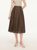 Tencel Linen Blend Women A-Line Skirt With Leather Belt GOELIA