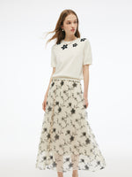 Tencel Blend Floral Jacquard Women Knit Top GOELIA