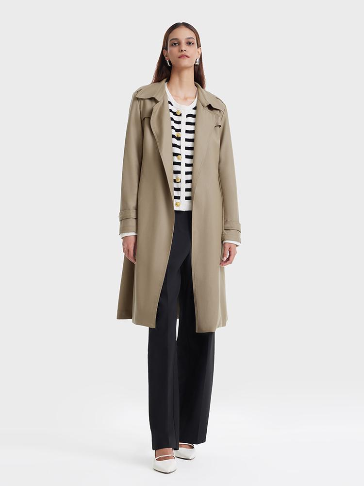 Worsted Woolen Women Trench Coat With Belt GOELIA
