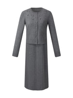 Beaded Sequins Cardigan And Pleated Sleeveless Midi Dress Two-Piece Set GOELIA
