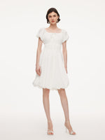 Quick-Dry UV Protection Square Neck Women Bubble Hem Mini Dress With Scrunchie GOELIA