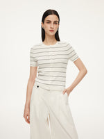Lyocell Blend Stripe Round Neck Women Cardigan GOELIA