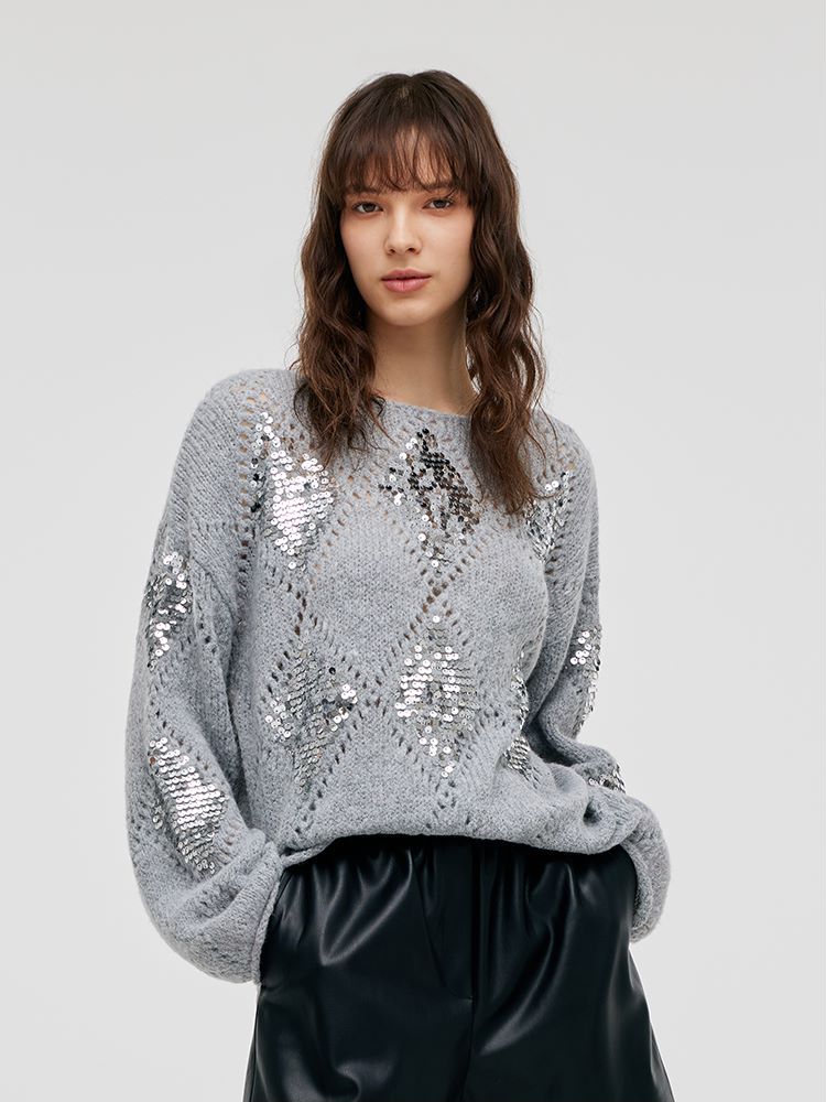 New Christmas Sweater Women Sequines 2018 Santa Claus Oversized Mohair High Quality Geometric Autumn Winter Loose Long Sweaters