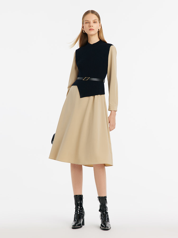 Asymmetrical Knitted Vest And Midi Dress Two-Piece Set With Belt GOELIA