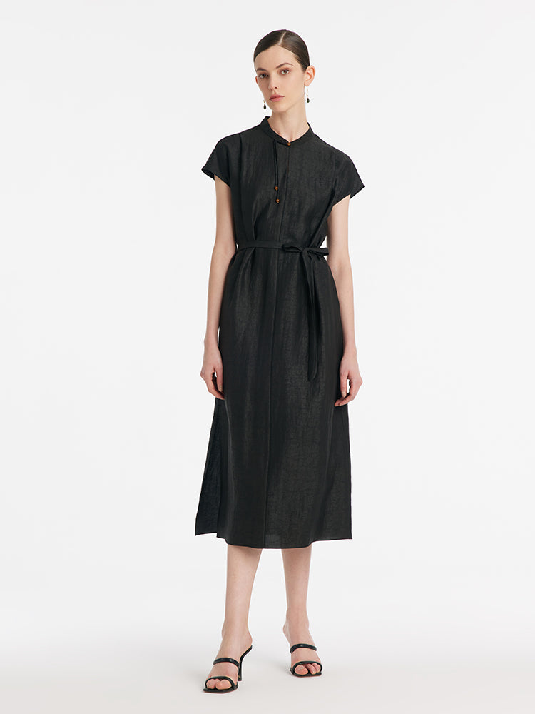 18 Momme Xiang Yun Silk Slit Cheongsam Women Qipao Maxi Dress With Belt GOELIA