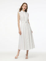 100% Linen Women Maxi Shirt Dress With Belt And Slip Lining GOELIA