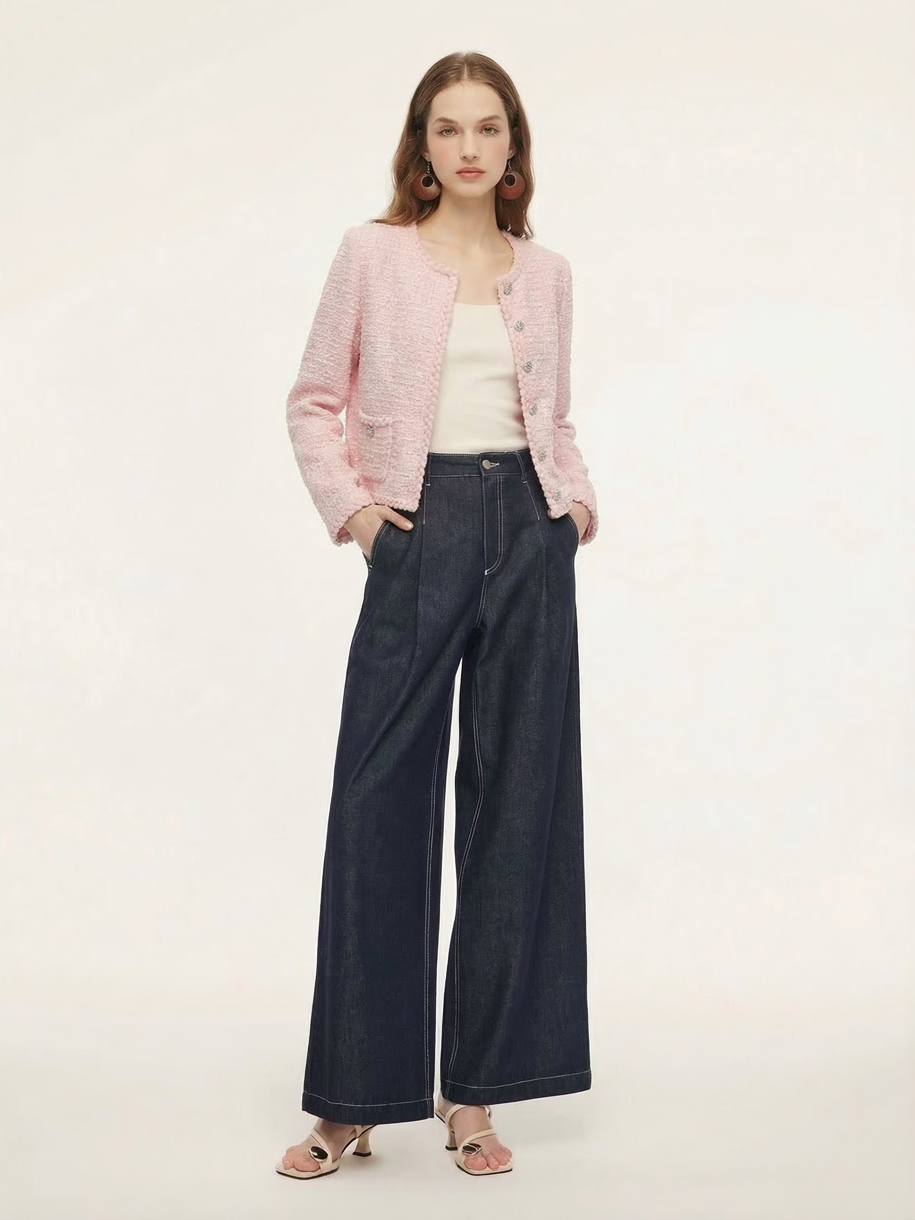 Round Neck Single-Breasted Women Textured Cardigan GOELIA