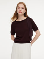 Lyocell Blend Ribbon Boat Neck Women Knit Top GOELIA