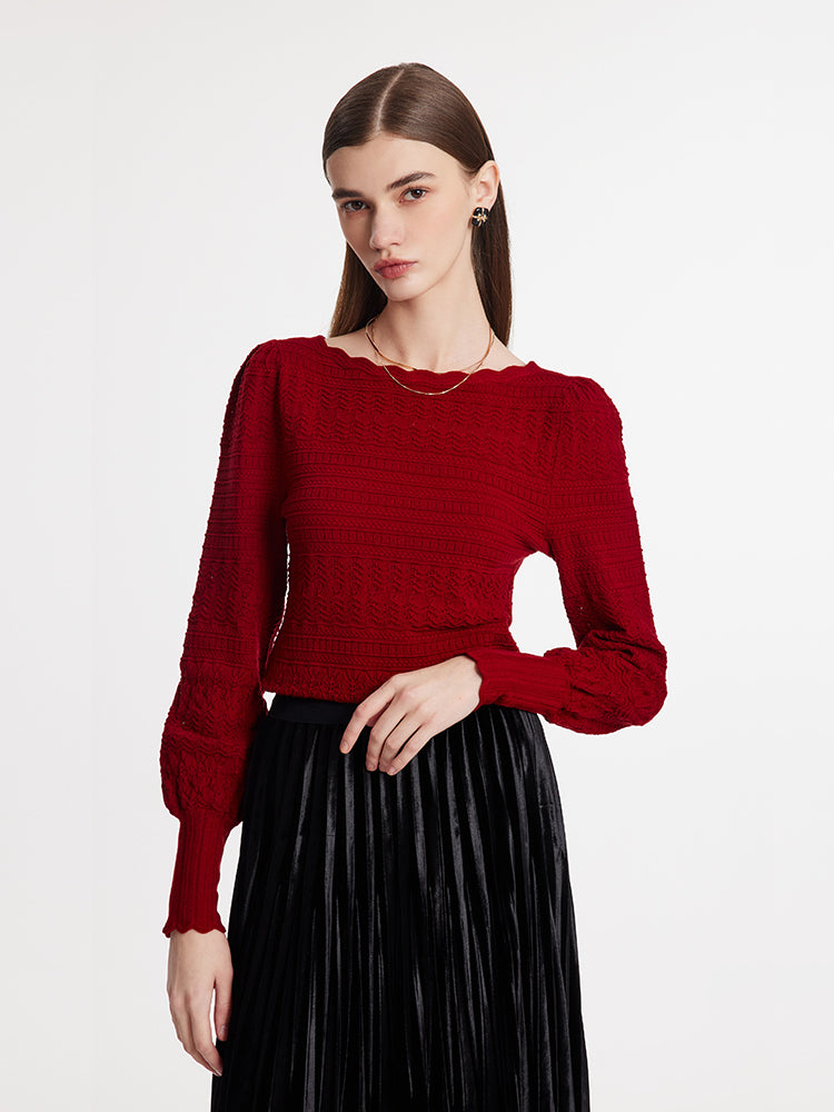 Tencel Wool Blend Wave Cut Collar Women Sweater GOELIA