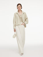 Cotton Blend Zip-Up Women Cocoon Cropped Jacket GOELIA