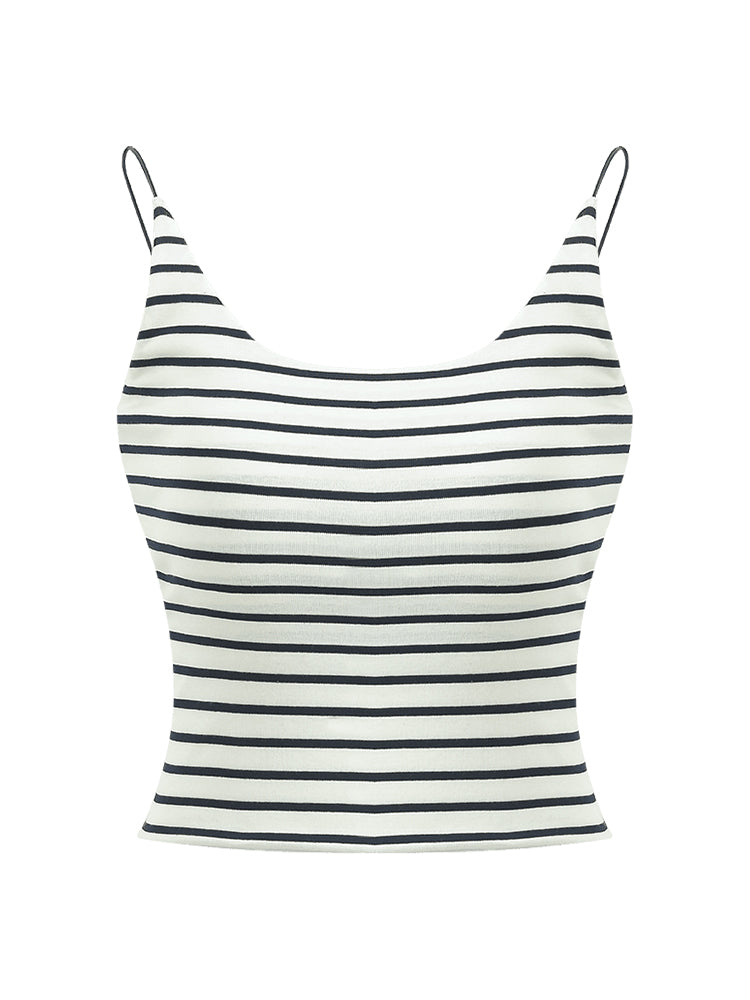 Striped Open Back Camisole With Detachable Bra Pads GOELIA