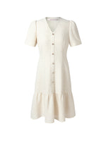 Pre-Order Tweed Sequins V-Neck Ruffle Hem Women Mini Dress GOELIA