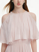Smoky Pink Halter Neck Women Maxi Dress GOELIA