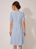 V-Neck Asymmetric Pleated Women Midi Dress GOELIA