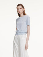 Linen Blend Contrast Round Neck Women Knit Top GOELIA