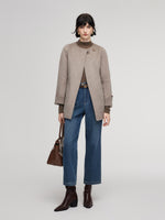 Alpaca Wool Blend Double-Faced Women Wrap Coat With Scarf GOELIA