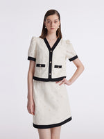 Contrast Trim Embroidered Top And Skirt Two-Piece Set GOELIA