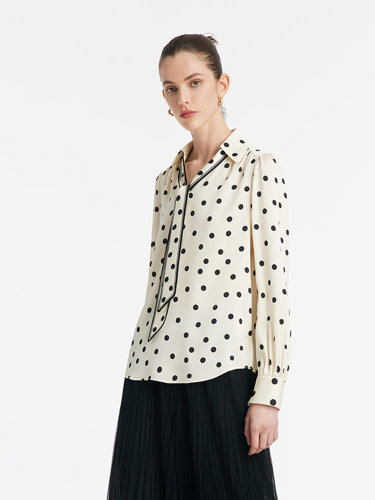 22 Momme Mulberry Silk Polka Dots Printed Women Shirt With Flaps GOELIA