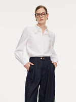 Lace Collar Hidden Half-Zip Women Shirt GOELIA