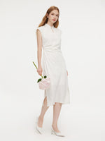 Jacquard Ruched Waist Women Qipao Maxi Dress GOELIA