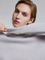 [Preview] Wool Blend Shimmer Ribbed Women Crewneck Sweater GOELIA