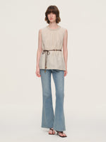 100% Linen Braided Neck Tank Top And Pants Two-Piece Set With Beaded Belt GOELIA