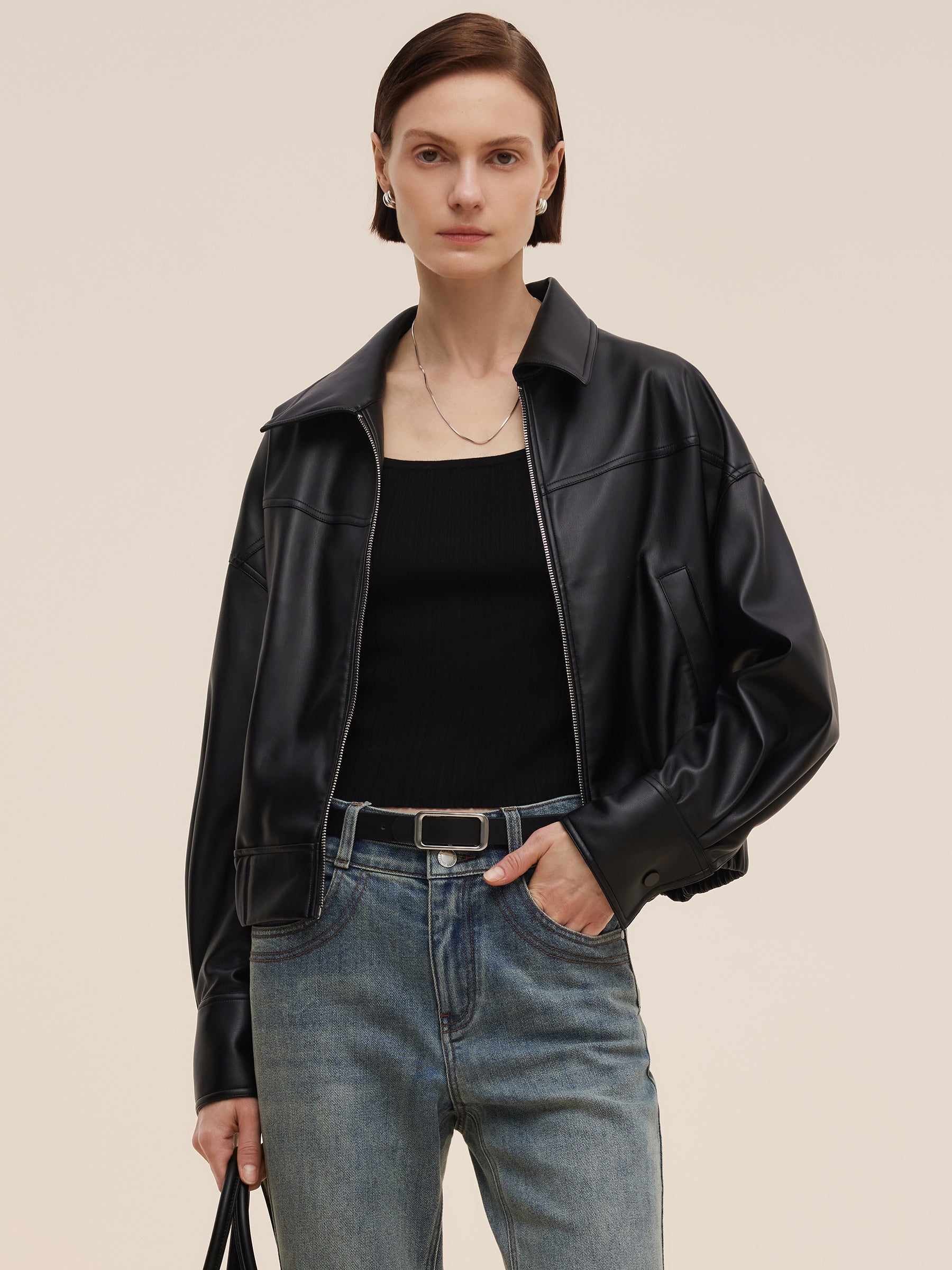 [Preview] PU Leather Women Zip-Up Jacket GOELIA