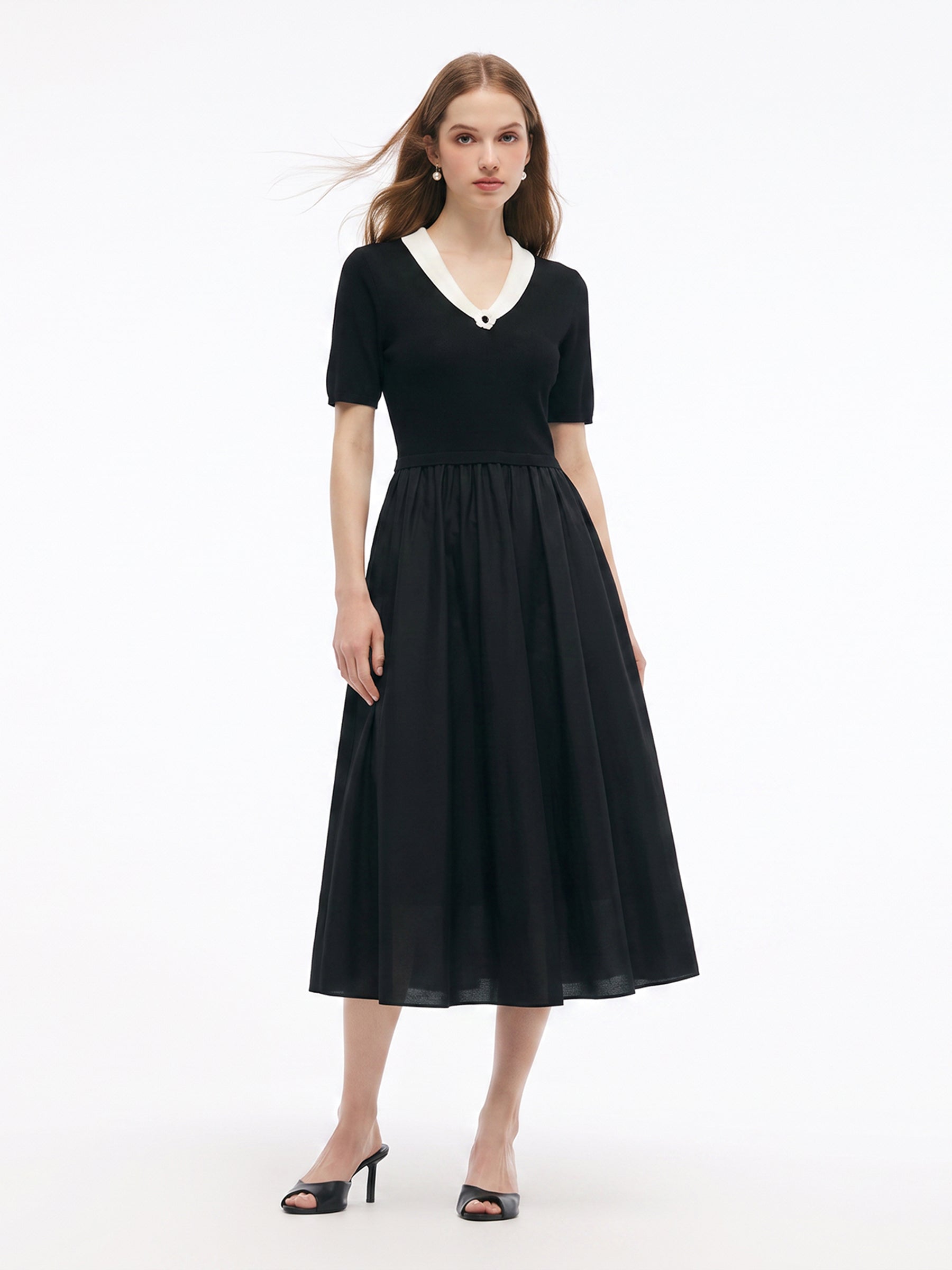 Lyocell Blend Patchwork Gather-Waisted Women Maxi Dress GOELIA