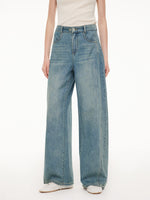 100% Cotton Denim Women Curved Leg Jeans GOELIA