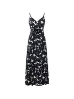 19 Momme Mulberry Silk Iris Printed Women Maxi Spaghetti Strap Dress With Scrunchie GOELIA