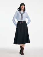 Denim Look Women A-Line Skirt With Belt GOELIA