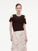 [Preview] Tencel Blend Ruffle Cold Shoulder Women Knit Top GOELIA