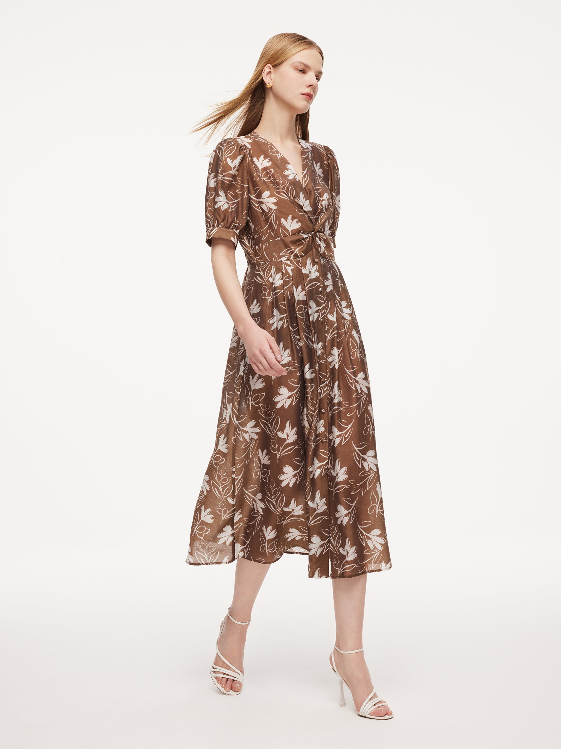Tencel Blend Floral Print Twist Front Women Maxi Dress GOELIA
