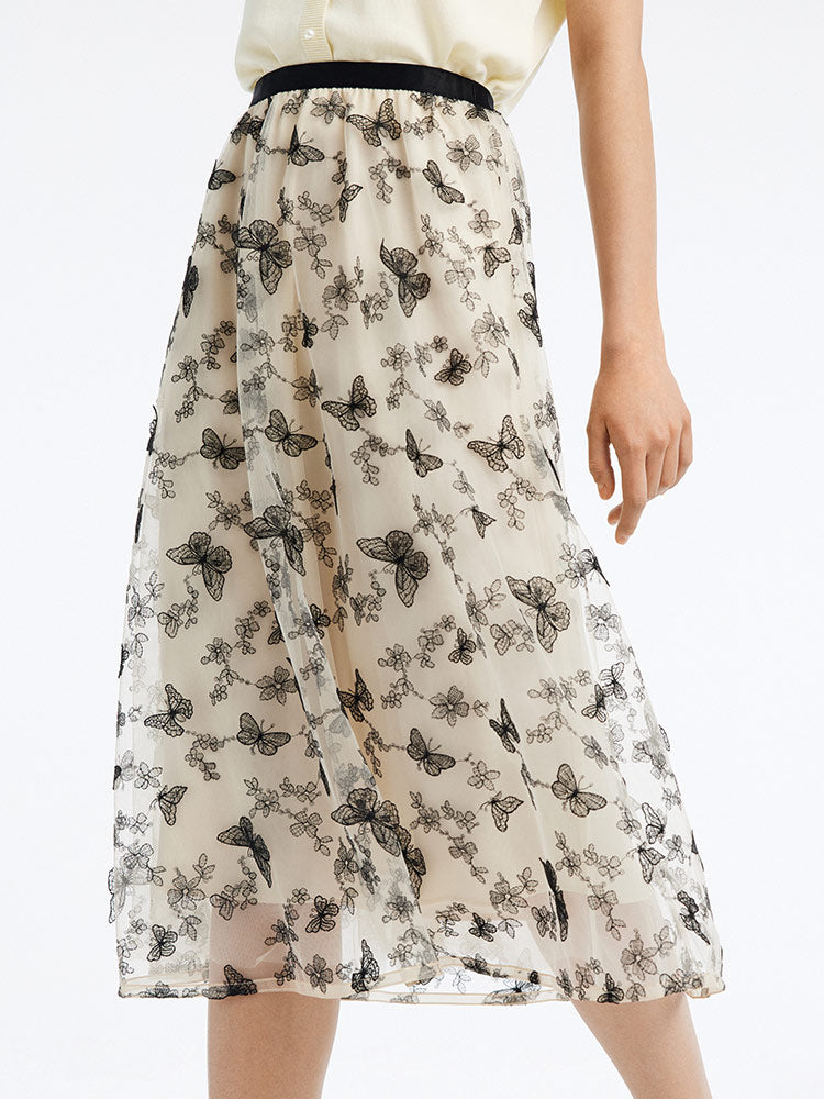 Embroidery Mid-Calf Skirt GOELIA