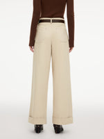 Cotton Denim Women Cuffed Wide Leg Jeans With Belt GOELIA