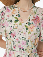 19MM Mulberry Silk Floral Print V-Neck Women Wrap Midi Dress GOELIA