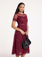 Short Sleeve Tulle Tiered Maxi Dress GOELIA