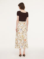 Tencel Blend Floral Print Women A-Line Skirt With Scrunchie GOELIA