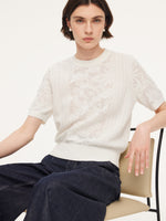 Lace Jacquard Round Neck Women Knit Top GOELIA