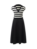Tencel Striped Patchwork Women Midi Dress GOELIA