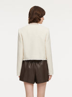 Tweed Round Neck Frayed Hem Women Cropped Jacket GOELIA