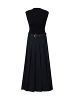 Lyocell Blend Patchwork Women Sleeveless Maxi Dress With Belt GOELIA