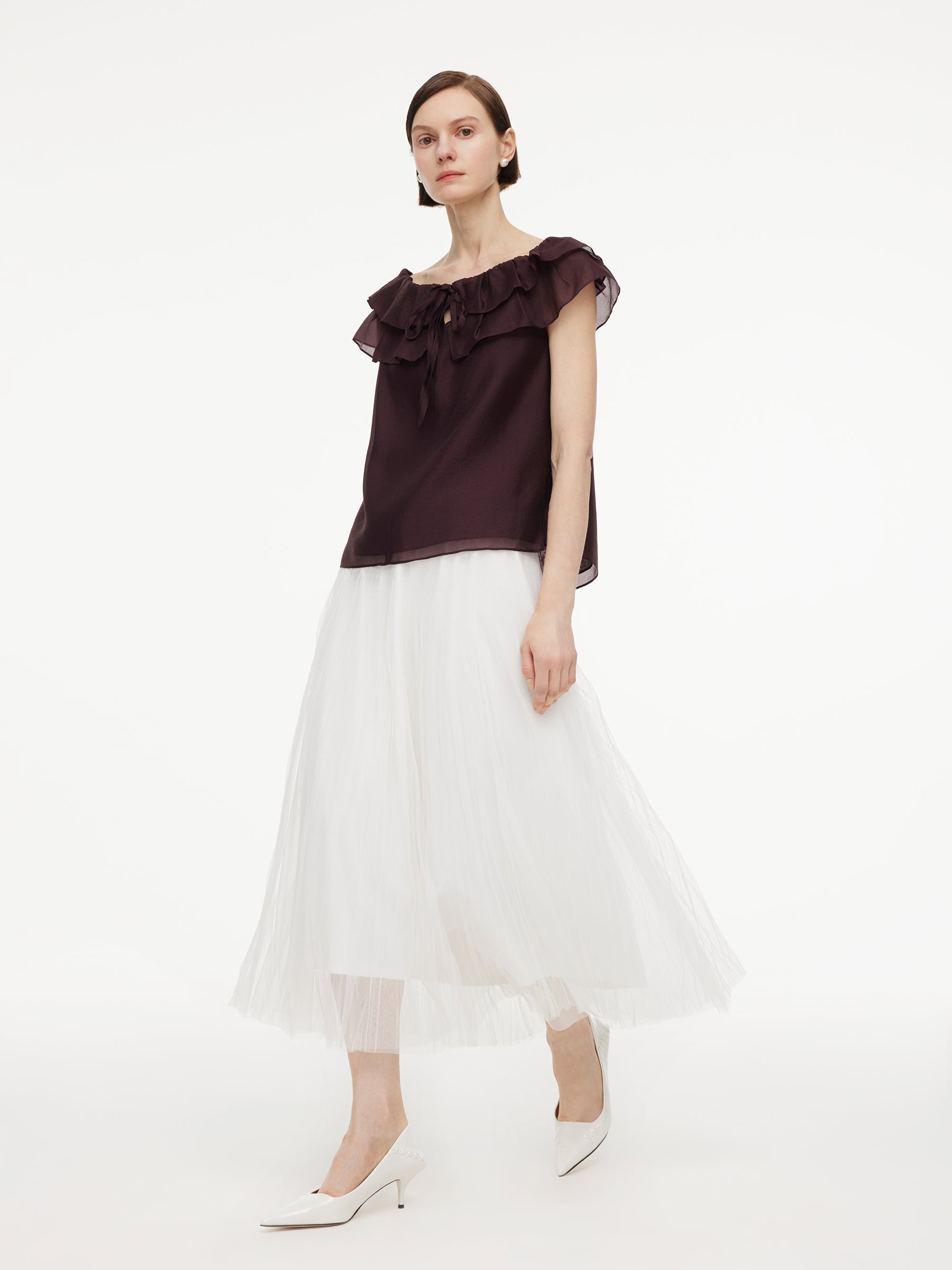 Convertible Ruffle Neck Women Top GOELIA