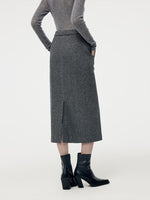 Washable Wool Women Column Midi Skirt GOELIA