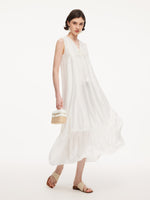 Tencel Blend Embroidered Women Sleeveless Maxi Dress GOELIA