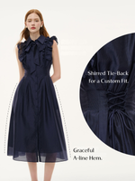Lyocell Blend Ruffle Women Maxi Dress With Ribbon GOELIA