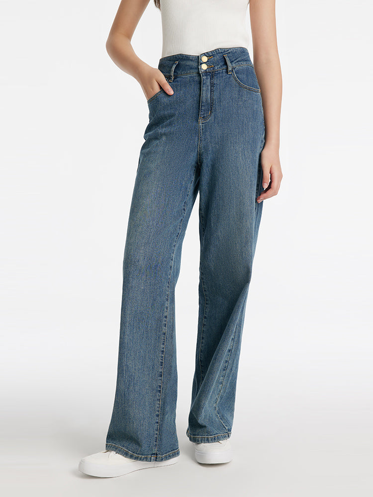 High-Waisted Loose Straight Full Length Women Jeans GOELIA
