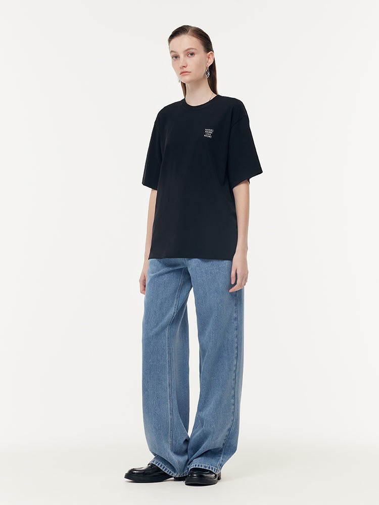 Acetate Loose Fit Letter Print Unisex T-Shirt GOELIA