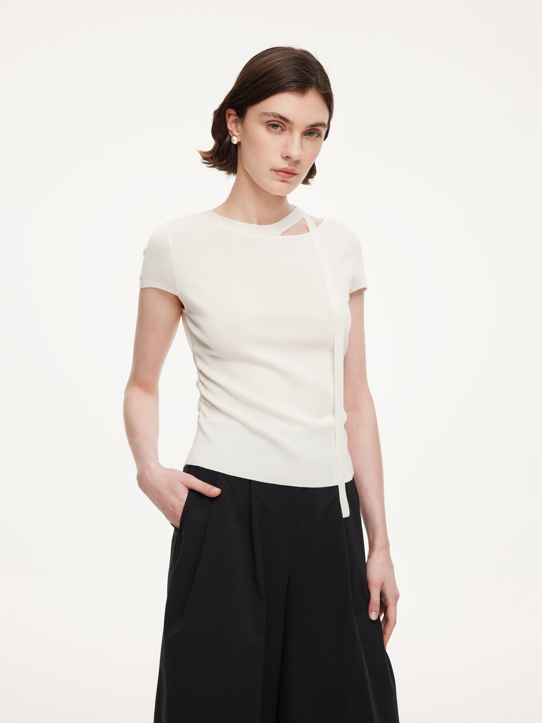 Triacetate Lyocell Blend Women Ribbon Knit Top GOELIA